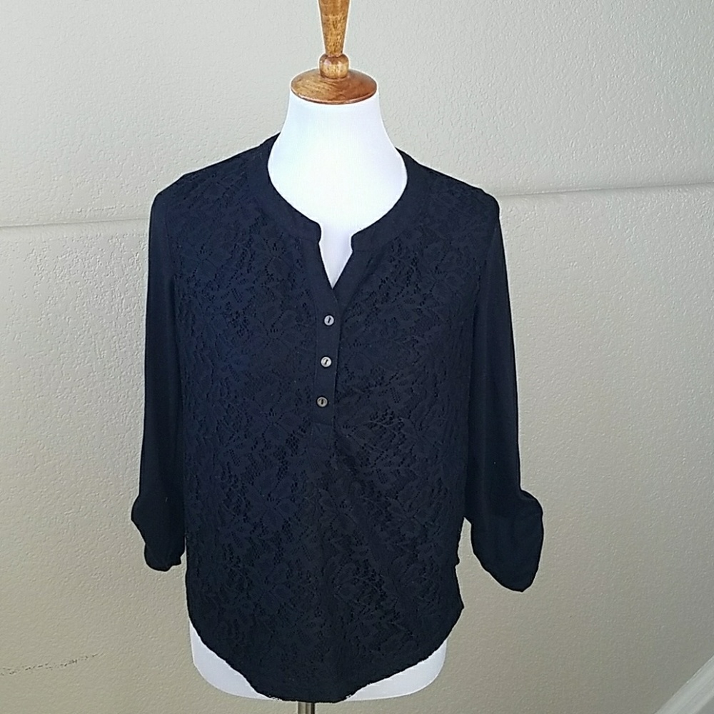 Black lace and sheer pull over